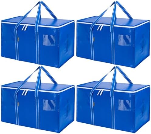 BALEINE 4-Pack Oversized Moving Bags with Reinforced Handles, Heavy-Duty Storage Tote for Clothes, Moving Supplies (Royal Blue, 4-Pack)