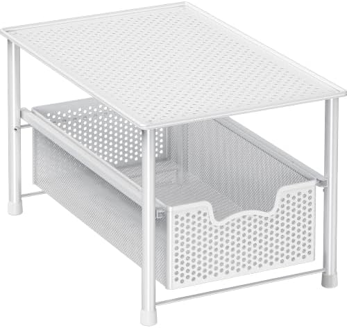 Simple Houseware Stackable Under Sink Sliding Basket Drawer, White | Perforated Free Standing Organizer, Kitchen/Pantry/Cabinet/Counter
