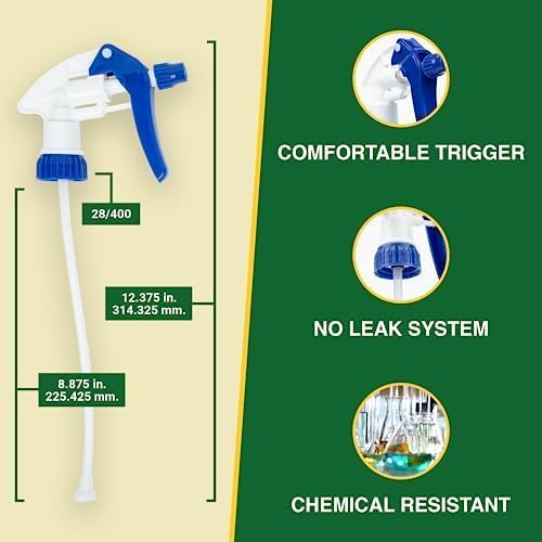 Heavy Duty 32oz Plastic Spray Bottles for Cleaning, Blue 2 Pack | Large empty industrial bottles for gardening, vinegar, chemicals, pro cleaners. Adjustable sprayer nozzle.