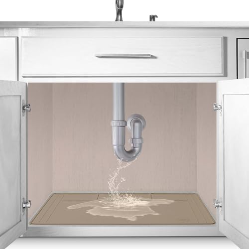 The Original Under Sink Mat - Adjustable Silicone mat, Waterproof Under The Sink Bathroom Vanity Mat - 28" x 19" or smaller