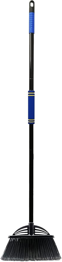 Four-Section Rod Long-Handled Broom,Heavy-Duty Broom, Angle Broom for Outdoor/Indoor（Black+Blue）