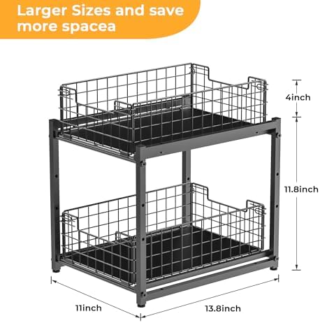 Under Sink Organizer, 2-Tier Pull Out Cabinet Organizer, Kitchen Bathroom Organizer and Storage, Spice Rack for Kitchen, Multi-use Sliding Drawers Shelves, Pack of 2 | Kitchen Bathroom Organizer and Storage, Spice Rack for Kitchen, Multi-use Sliding Dr...