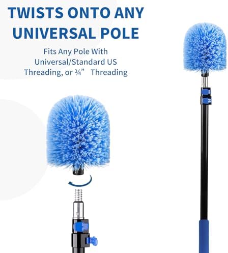 Screw on Webster Cobweb Duster Head for Pole,Spider Web Remover Brush, Cobweb Duster Head Attachment,Fits Standard 3/4 inch Threaded Poles(Big, Blue)