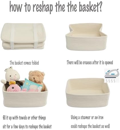 XUANGUO Small Woven Storage Baskets for Shelves, 13" x 9" x 5", White | Decorative rope storage bins for closets and toy storage; cute organizer baskets, empty gift baskets and nursery storage.