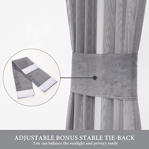 MIULEE Dark Grey 25 x 72 Inches Sidelight French Door Sheer Curtains | Light Filtering Window Treatment, Tieback, 2 Panels