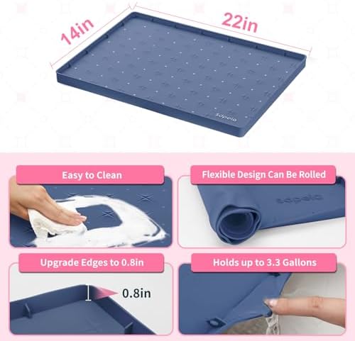 Sdpeia Under Sink Mat 22"×14" Waterproof Silicone Cabinet Liner & Sink Protector for Kitchen & Bathroom, Multi-Purpose Organizers Tray for Pets, Laundry, Cat Litter Mat