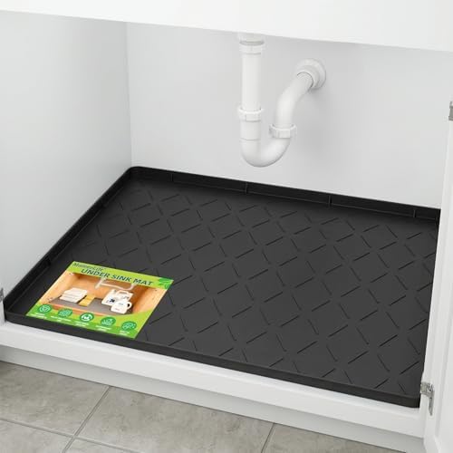 Mateeylife Under Sink Mat Kitchen Waterproof, Silicone Sink Tray 22"X34" | Under Sink Organizer Cabinet Shelf Protective Liner, Multi-use Silicone Mat for Boot Tray & Litter Mat, Classic Black