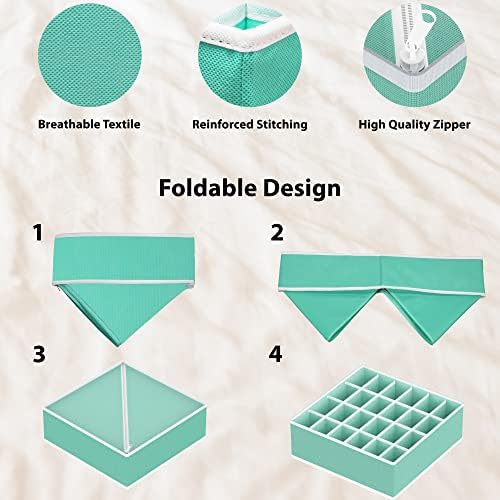 Simple Houseware 4-Pack Drawer Organizer Set for Underwear/Socks/Bra | Turquoise, Closet Dividers for Underwear, Socks, Bras, Scarves, Ties - Foldable Non-Woven Storage Boxes