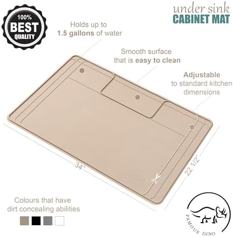 The Original Under Sink Mat - Silicone Waterproof mat, Trimmable, Easy to Clean, Kitchen cabinet liner, Under sink protector mats, Drip Tray with Lip (Beige, 31" x 22") or smaller