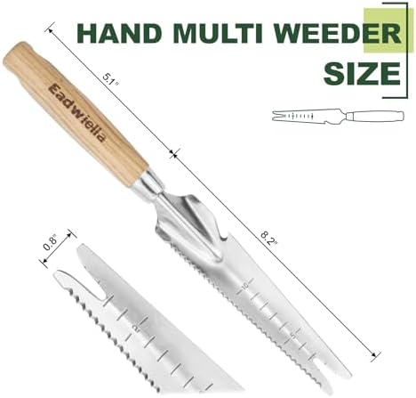 Hand Weeder Puller, 5-in-1 Garden Trowel with Solid Wooden Handle | Gardening Weeding Tool for Easy Weeder Removal, Planting, Weeding, Flower & Vegetable Care in Garden Lawn Yard