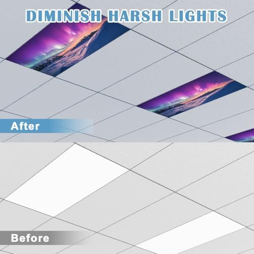 4 Pack Fluorescent Light Covers for Ceiling Lights snowy mountains starry Fantastic Winter Magical Landscape snowy Decorative Magnetic Fluorescent Light Filters for Classroom Office Home 4x2 ft