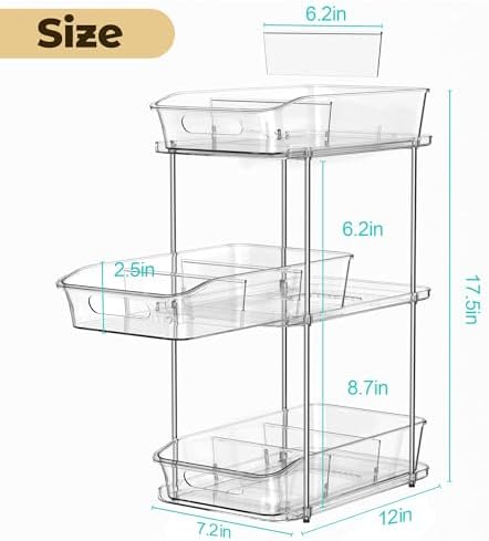 incostar 2 Sets of 3-Tier Bathroom Under Sink Organizers | Pull-Out Storage, With Dividers, Slide-Out Clear Storage, For Cupboard Bathroom Vanities Cabinet