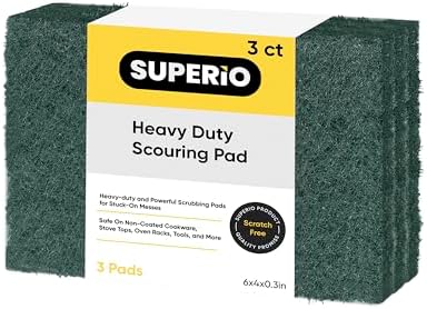 Scouring Pad Non-Scratching Scrubber Non-Scratch Cleaning Scrub Pads Heavy Duty Scouring Pad Reusable Kitchen Scrubbing Pad Pack of 3 Green, by Superio