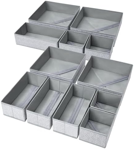 DIMJ Drawer Organizers - 12 Pack Foldable Closet & Sock Organizers, Fabric Dresser Drawer Dividers for Clothes, Underwear, Bras, Socks