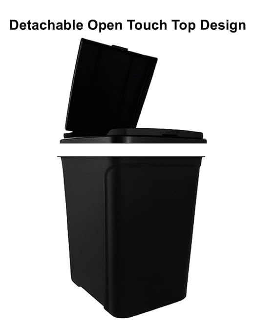 7.6 Gallon Touch Top Trash Can, Black Slim Rectangular Plastic Garbage Bin with Push Lid, Odor Block Waste Bucket Fits Standard 8-Gallon Bags for Kitchen Bedroom Office Dorm Bathroom