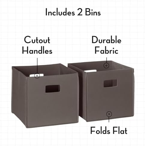 RiverRidge Folding Storage Bins - 2-pack of 10in Tall Brown Cubes | Fabric Bins, Set of 2 Storage Cubes, Cut-out Handles, Playroom Closet Organizer, Collapsible Cubby with Bottom Board Insert