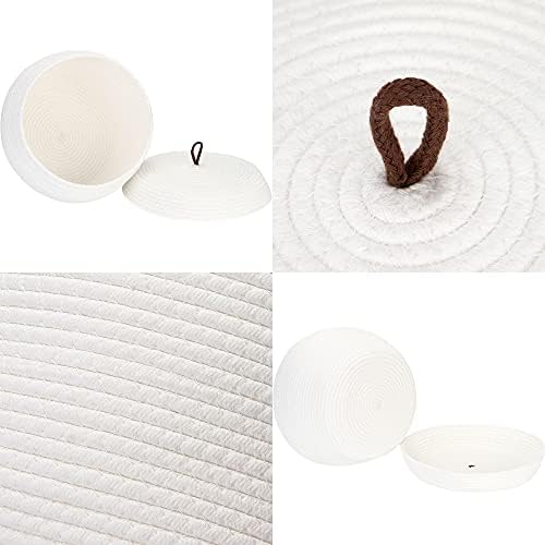 Sea Team Round Woven Cotton Rope Storage Basket with Lid, White | Lidded Knitted Decorative Storage Bin, Pot, Caddy, Organizer, Container for Snacks, Towels, Plants, 13 x 9 Inches