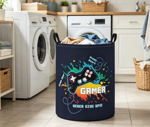 Baby Laundry Basket Baby Nursery Hamper Kids Laundry Basket Toy Storage Bin for Boys Room Decor Gift Baskets for Bedroom Bathroom(Games)