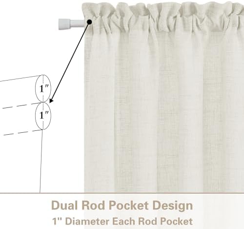 Natural Linen Door Curtains French Glass Front Door Window 2 Panels | Cream, Light Filtering Semi Sheer, Sidelight Curtain, for Cafe Kitchen Bathroom, Rod Pocket Drapes, Boho Farmhouse Rustic