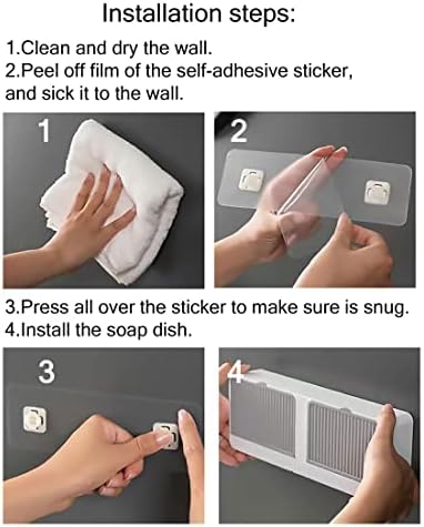 [Dual-Room] Dust-Proof Soap Holder for Shower Wall, Adhesive Wall-Mounted Bar Soap Dish, No-Drill Plastic Soap Saver with Drain, xicveiuz White-Grey