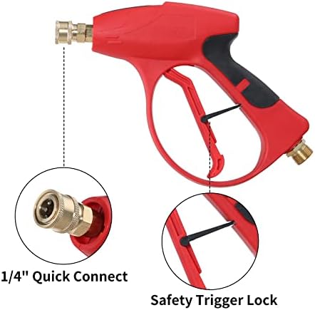 Sooprinse Short Pressure Washer Gun 3000 PSI, 7 Inch Replacement Extension Curved Wand, 5 Nozzle Tips, M22-14 Inlet