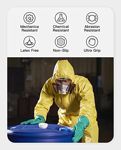 PACIFIC PPE 15 Mil Nitrile Chemical Resistant Gloves, Latex-Free, 2 Pairs | Chemical gloves, acid alkali solvent and oil resistant, reusable, textured grip, long cuff protection for industrial work