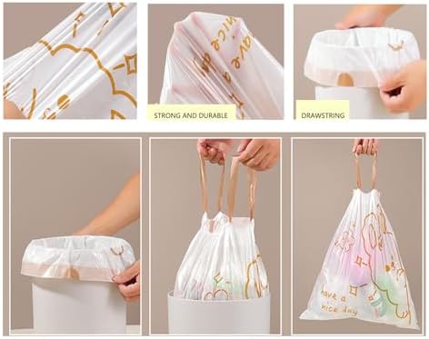 4 Gallon Small Trash Bags No-Tearing Drawstring 1.1 Mil Thick - Rabbit 90 Count Small Garbage Bags for Bathroom Kitchen Toilet Home Office and Bedroom