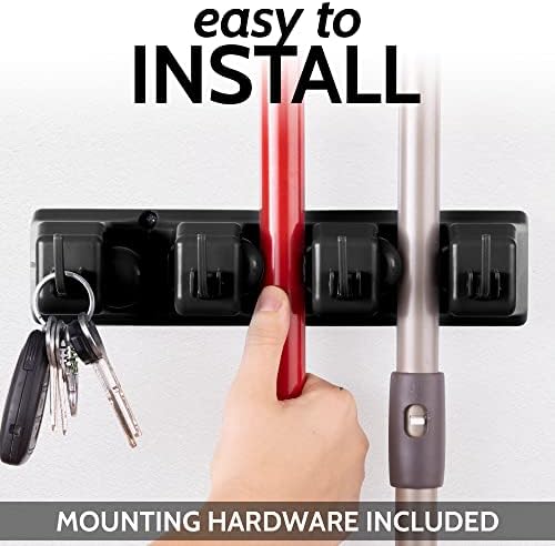Zulay Home Mop and Broom Organizer Wall Mount - Easy to Install Mop and Broom Holder Wall Mount for Storing Cleaning Supplies - Organizer Utility Racks Mop Holder and Broom Hanger (3 Slots, Black)
