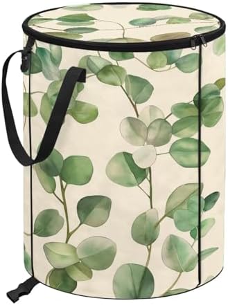 doginthehole Watercolor Eucalyptus Leaves Trash Can with Lid Outdoor Collapsible Trash Can 23 Gallons Recycle Waterproof Garbage Bin Bag Storage for Car RV Picnic Camping Beach