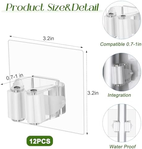 Teenyyou 36 Pcs White Wall Hook Set,Include 24pcs Hanging Hook,12pcs Broom and Mop Holder Wall Mounted for Bathroom,Kitchen,Office,Outdoor and Indoor Tool Organizer