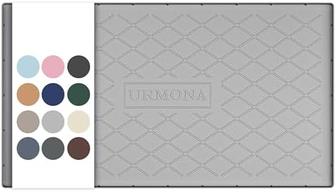 URMONA Under Sink Mat 40 x 22 in, Waterproof Silicone Cabinet Protector | Waterproof, Oil-Resistant, Raised Edge, Cabinet Liner, Shelf Protector, Pet Food Mat, Storage Mat, Easy to Clean, Light Grey