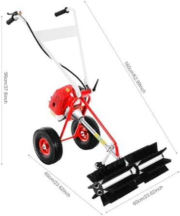 43CC Gas Powered Walk-Behind Outdoor Push Sweeper, 1.7HP 2 Stroke Hand Held Sweeper Snow Sweeping Broom, Driveway Turf Lawns Cleaning Tools with 23.6in Sweeping Width for Leaves Dirt Gravel