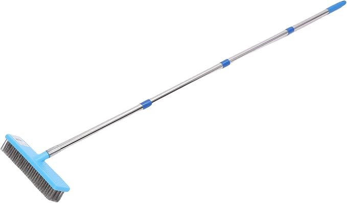 Jiawu Deck Brush, 30cm Heavy Duty Telescopic Handle Wire Brush, Floor Scrubber with Stainless Steel Head for Deck Concrete Garden Garage Patio (160cm)