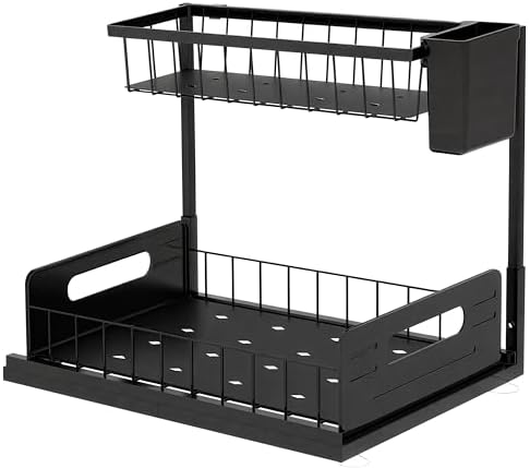 Under Sink Organizer 2 Tier with Slide-Out Drawer and Brush Holder (1)