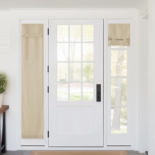 RYB HOME Faux Linen Side French Door Curtain - Privacy Light Filtering Window Curtains for Patio Front Door Sidelight Drapes Tie up Shade, 1 Piece, 12W x 69L Inches,Light Beige