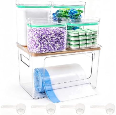 5-in-1 Trash Bag Dispenser, Laundry & Dishwasher Pods Storage Container | Space-Saving Under Sink Garbage Bag Dispenser for 13/30/33 Gallon Bags & Laundry Room Storage. Home Organization Must Haves!