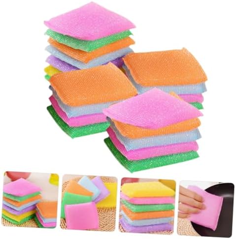 20pcs Kitchen Dish Scrubbers Non Scratch Scrub Sponge Pads for Dishes and Hard Surfaces Soft Nylon Sponge Cleaning Pads for Household Kitchen Use Random Color