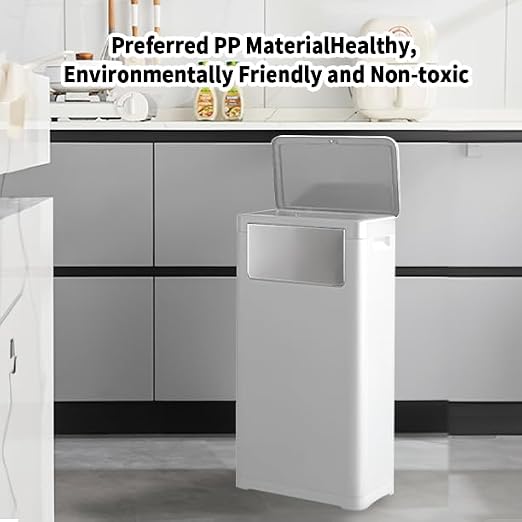 WanWanKa Trash Can with Lid, Large Tall 8 Gallon Commercial Trash Can,White | Plastic Waste Bin with Press top Lid, White Garbage Can Suitable for Kitchen, Bathroom, Bedroom, Living Room, Office