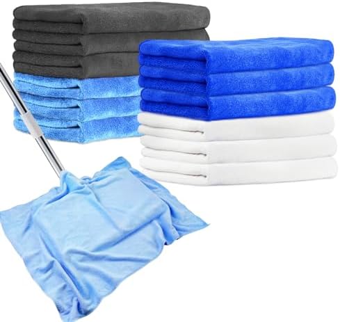 12 Pcs Extra Large Microfiber Cleaning Cloth, 20" x 30" Washable Reusable Large Floor Cloth Rags, Microfiber Towels for Mop Cleaning Office Bathrooms Housekeeping (Gray, Blue, White)