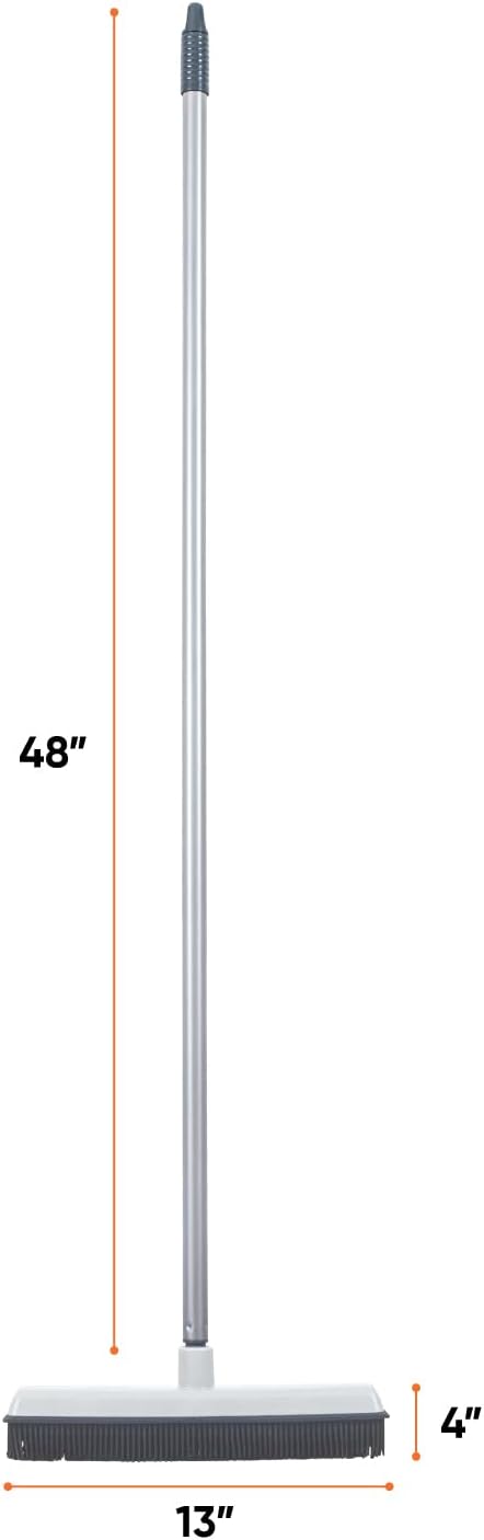 Rubber Bristle Broom for Hardwood Floors, Tiles, Carpets, Wood, and Vinyl Salon Broom, Squeegee, Rug, Rubber Rake for Human Hair, Pet Hair, Fur, Lint, Liquid, Grey, by Superio