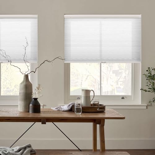 MiLin Cordless Cellular Shades No Tools No Drill Blinds for Windows Shades for Indoor Windows Magnetic Door Blinds - Light Filtering White