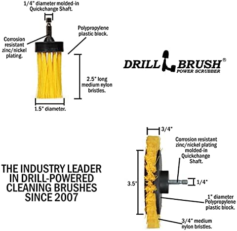 Tile and Grout Cleaning Drill Brush Set - Bathroom Scrub Brush for Drill | 3 pack Drill Brush Power Scrubber Cleaning Brush Yellow Medium Stiffness - Shower Floor Scrub Brush for Drill - Crevice Brush