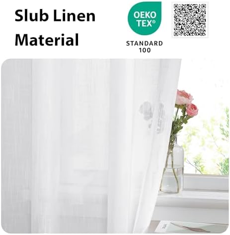 NICETOWN White Sidelight French Door Panel with Tieback 72 inches Long | Linen Textured Look Translucent Privacy Side Light Sheer Front Door Curtain Including Tieback, 30 inches Wide