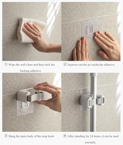 Broom Holder Wall Mount Self Adhesive, No-Drill Mop Grip Single Clip | Thick silicone loops stop slipping & scratching on mops, brooms, umbrellas.(Single clip)