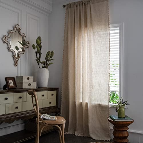 Sutuo Home Boho Linen Curtains 84 Inches Long for Bedroom Living Room,59" W | Light Filtering Natural Linen Look Textured Burlap,Vintage Chic Bohemian Handmade Tassels Window Treatment,Rod Pocket,1 Panel