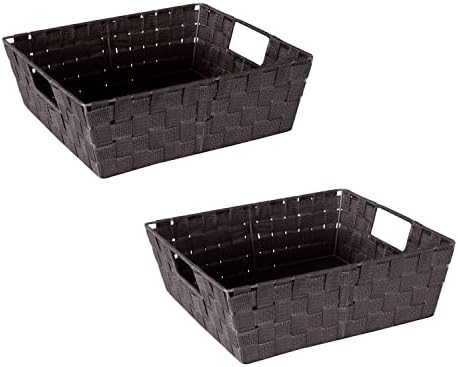 Simplify Large Shelf Woven Strap Tote | Decorative Storage Basket | Built in Handles | Organization | Closet | Bedroom | Bathroom | Nursery | Accessories | Toys | Gifts | 2 Pack | Chocolate