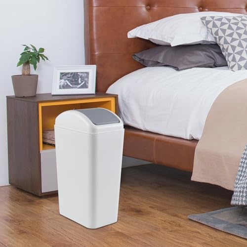 3 Gallon Trash Can with Swing Lid, Swing Top Garbage Can, Gray | Swing Lid Design, Smooth Matte Plastic Material, Ideal for Bathroom, Bedroom, Office and Dorm