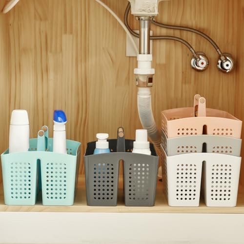 Portable Shower Caddy Basket with 3 Compartments and Handle, Deep Blue | Plastic Divided Toiletry Caddy Organizer for College Dorms, Shared Bathrooms, Gyms, Locker Rooms, Pools and Travel