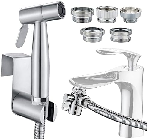 Sink Sprayer Hose Attachment for Faucet, Faucet Head Replacement with 5 Adapters, 59" Hose and Holder - for Feminine Hygiene, Baby Diaper Cleaning & Pet Bathing