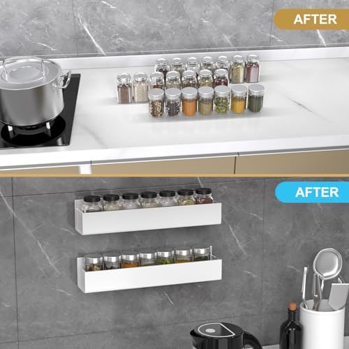 PMMASTO 2-Pack White Acrylic Spice Rack Organizers for Cabinet Doors | Nano Double-Sided Tape or Screw Mounting, for Cabinet and Pantry Doors, Stores Spices, Bathroom Supplies and Small Items